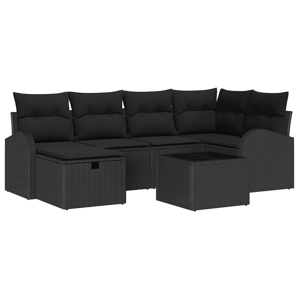 7 Piece Black Poly Rattan Garden Sofa Set