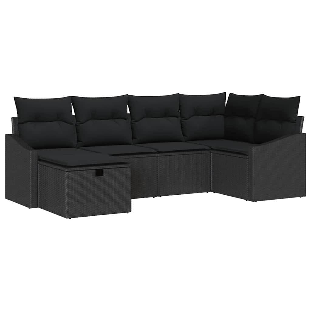 Black Poly Rattan 6-Piece Outdoor Sofa Set