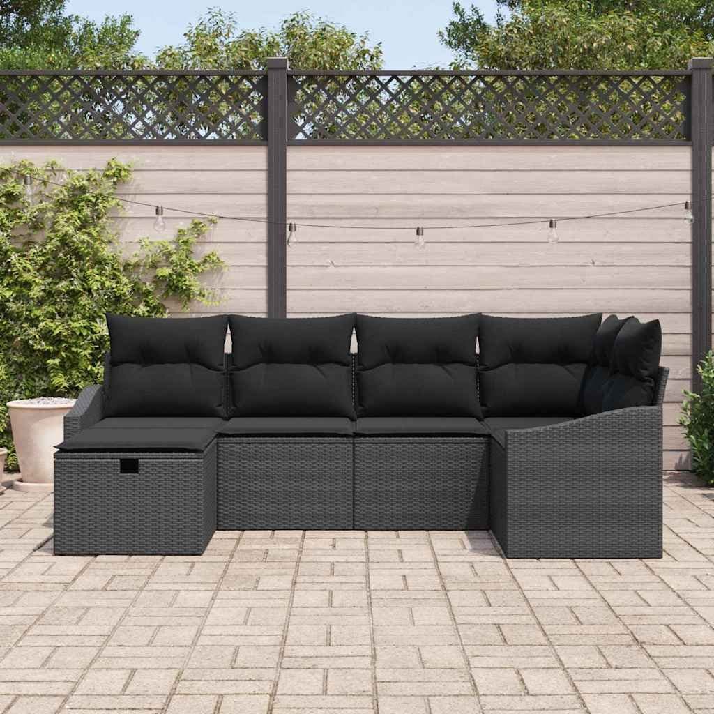 Black Poly Rattan 6-Piece Outdoor Sofa Set