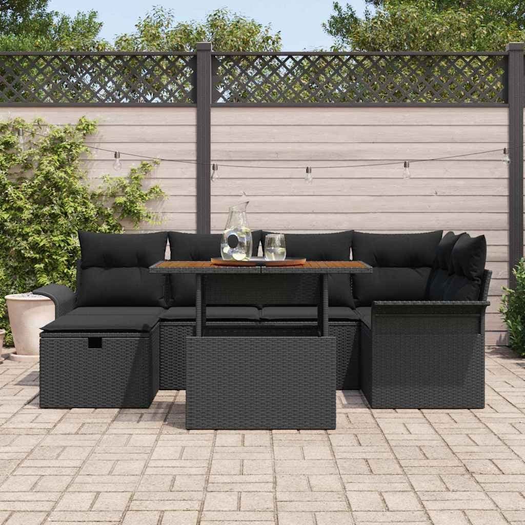 7-Piece Modular Garden Sofa Set in Black Rattan
