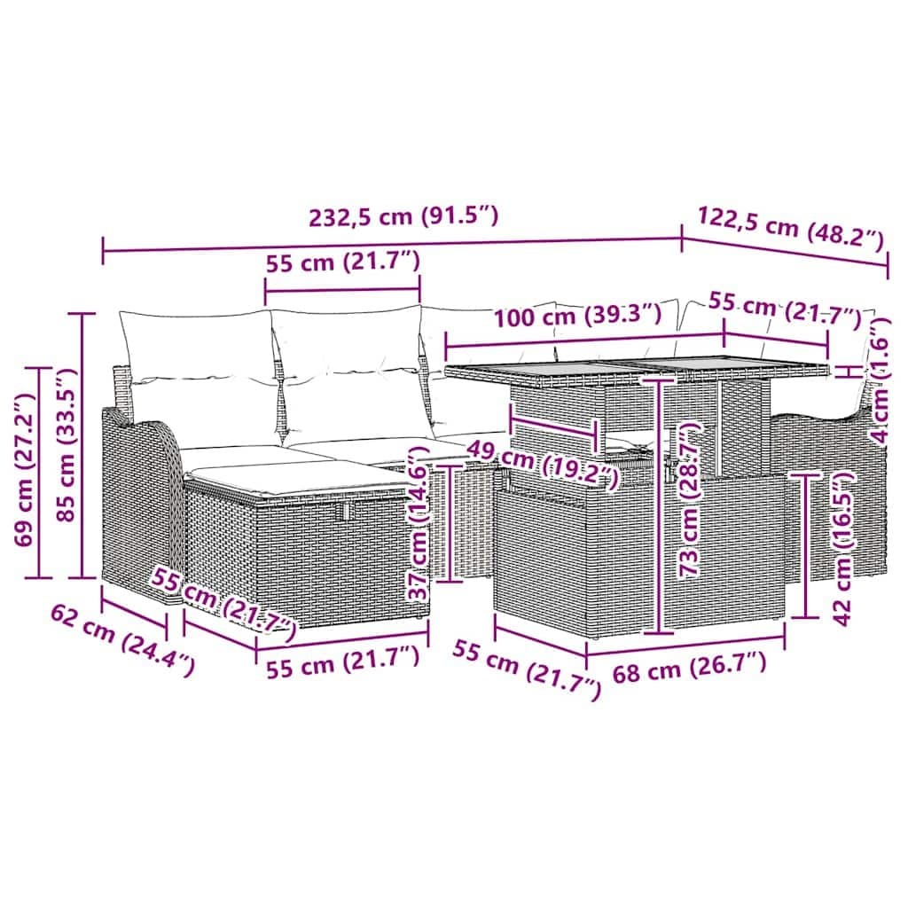 Modular 7-Piece Outdoor Garden Sofa Set in Grey