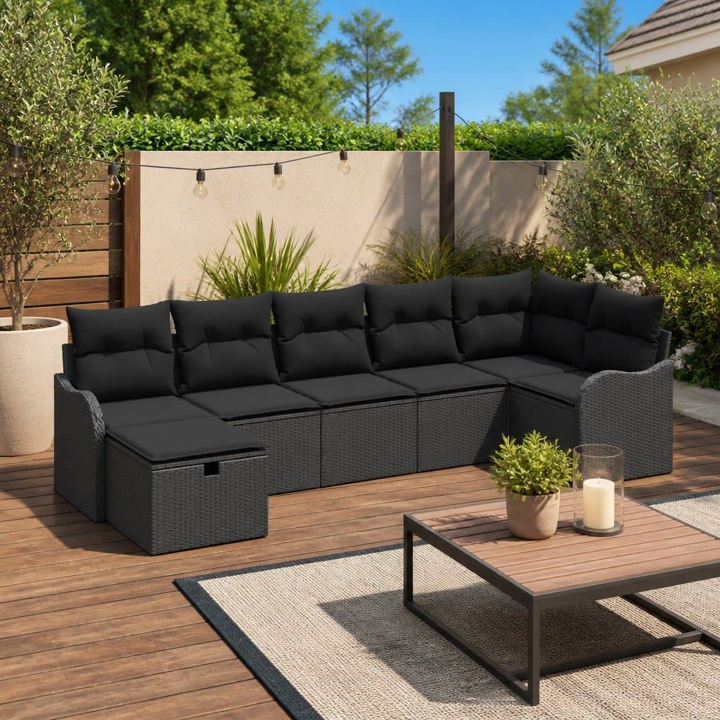 7-Piece Modular Garden Sofa Set with Cushions in Grey