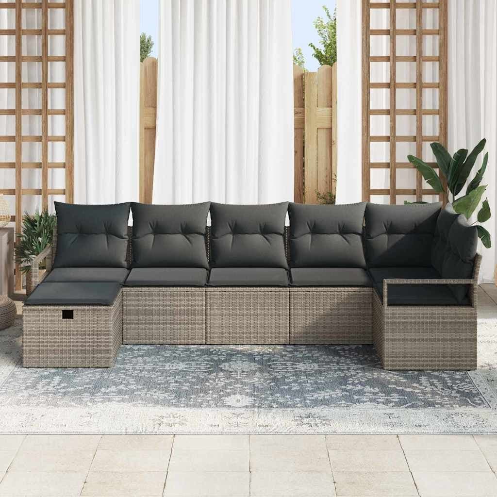 5-Piece Grey Poly Rattan Outdoor Sofa Set