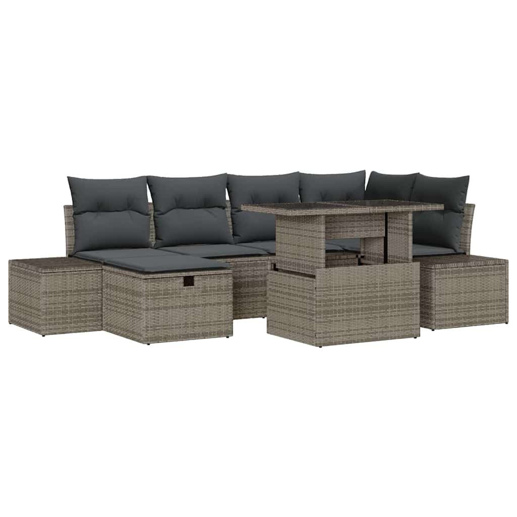 7-Piece Grey Modular Garden Sofa Set with Height-Adjustable Table