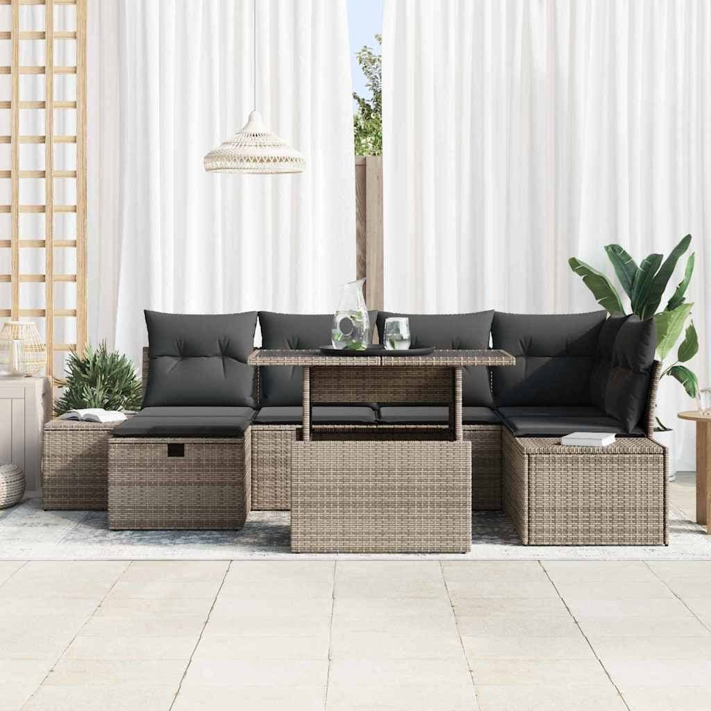 7-Piece Grey Modular Garden Sofa Set with Height-Adjustable Table
