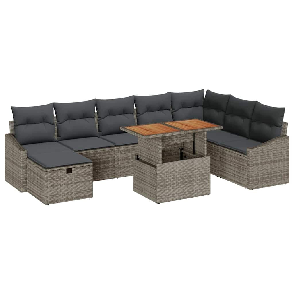 Grey Poly Rattan 9-Piece Garden Sofa Set