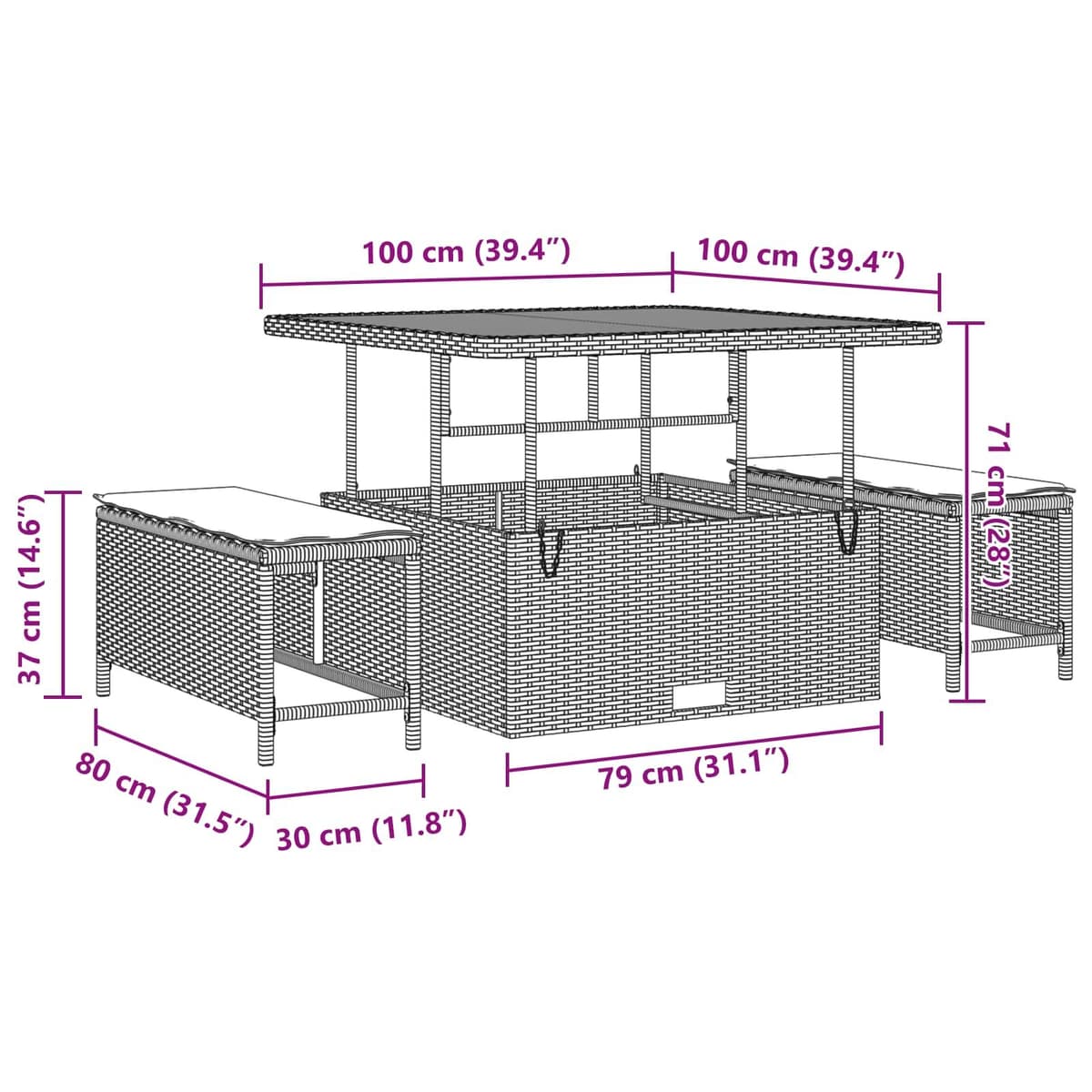 Garden Sofa Set 13-Piece Adjustable Outdoor Furniture