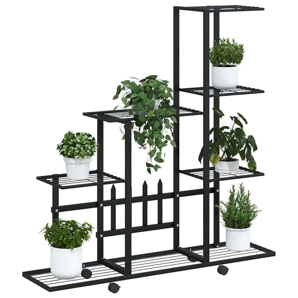 Black Metal Plant Stand with Wheels 94.5x25x92.5cm