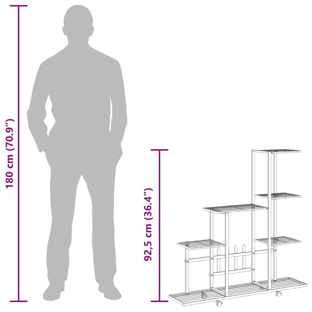 Black Metal Plant Stand with Wheels 94.5x25x92.5cm