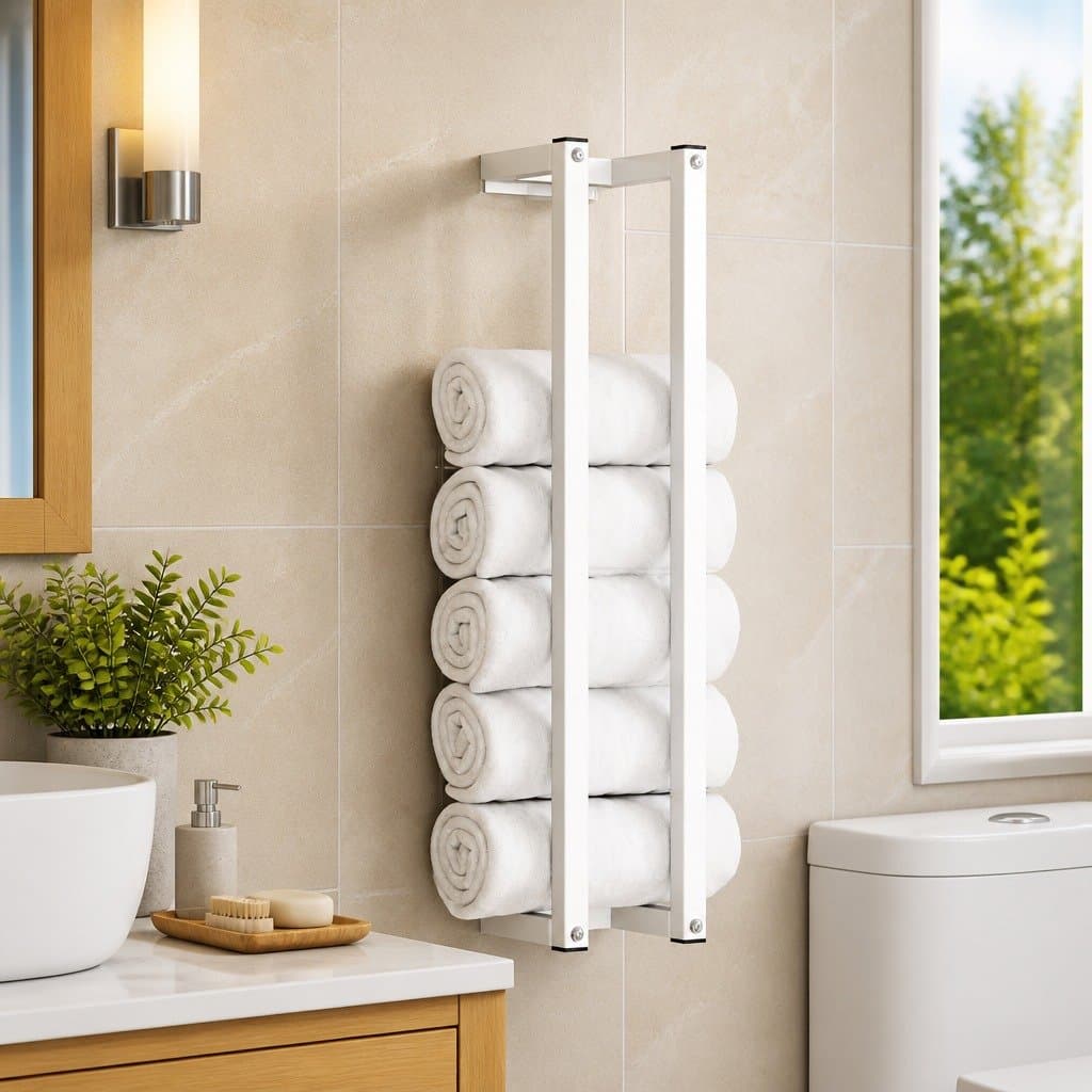 White Wall-Mounted Towel Rack for Bathrooms