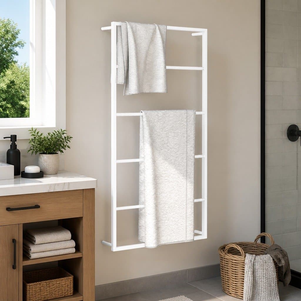 White Steel Bathroom Towel Rack for Easy Access