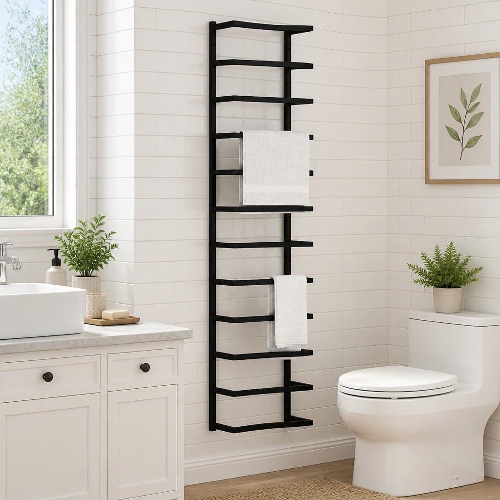 Black Steel Wall-Mounted Towel Rack 24x12x96cm
