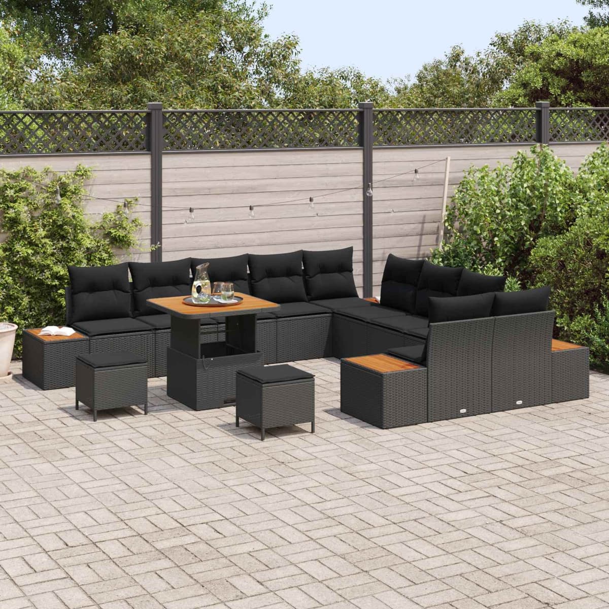 13-Piece Outdoor Garden Sofa Set in Black