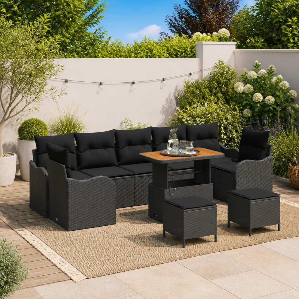 Outdoor Garden Sofa Set Modular Rattan Seating with Storage 10 Piece Black