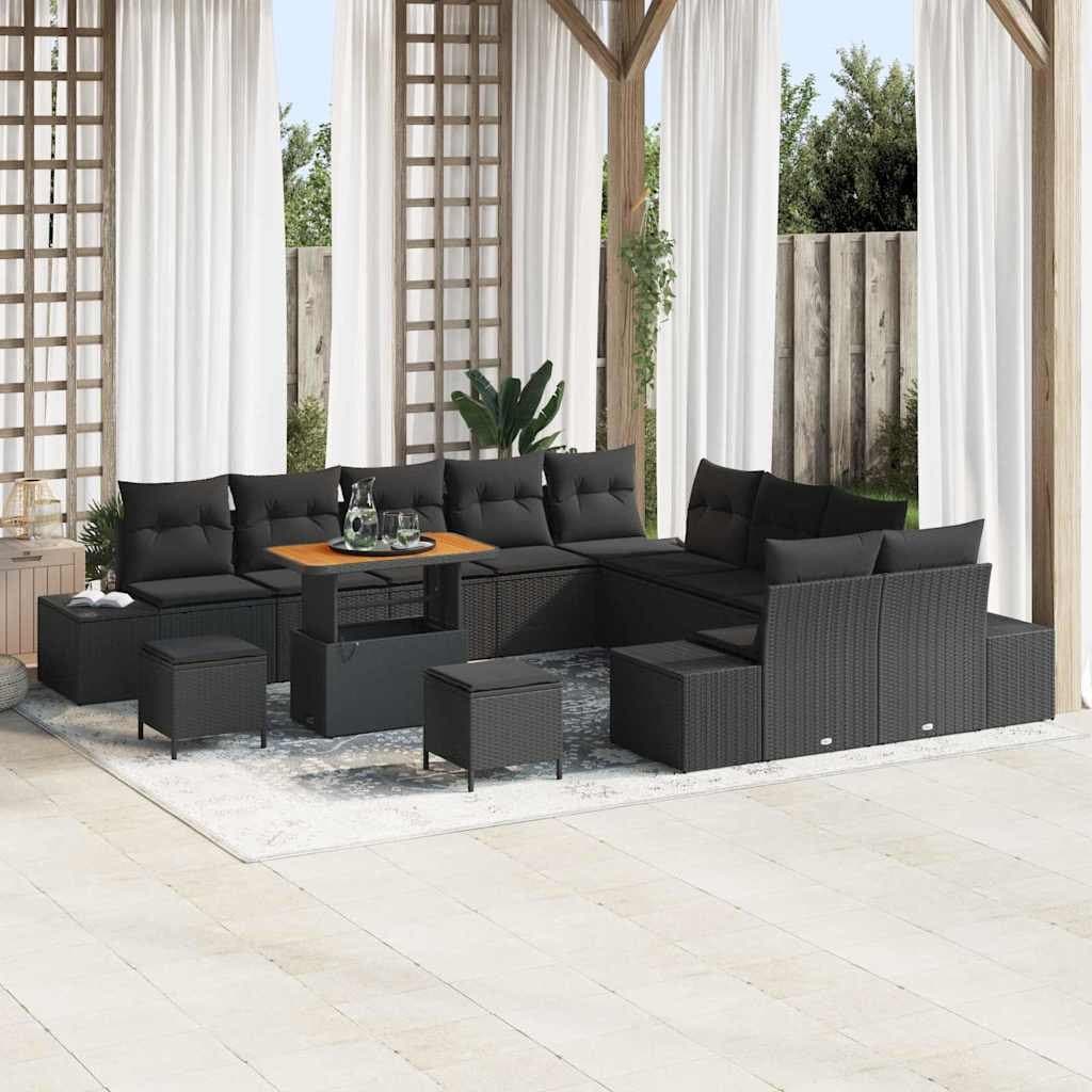 Black Poly Rattan 13-Piece Outdoor Garden Sofa Set