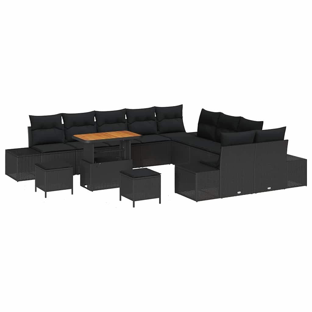 Black Poly Rattan 13-Piece Outdoor Garden Sofa Set