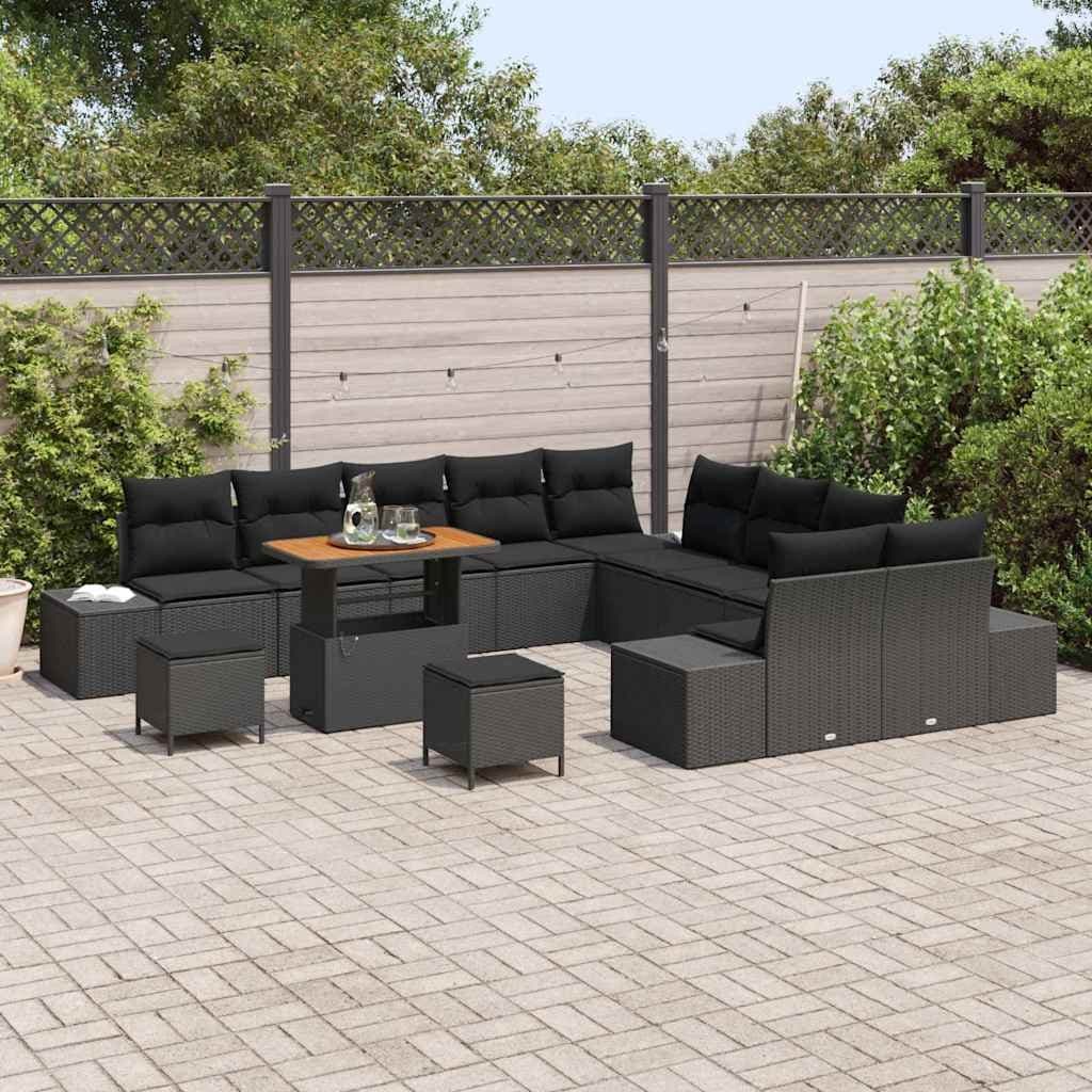 Black Poly Rattan 13-Piece Outdoor Garden Sofa Set