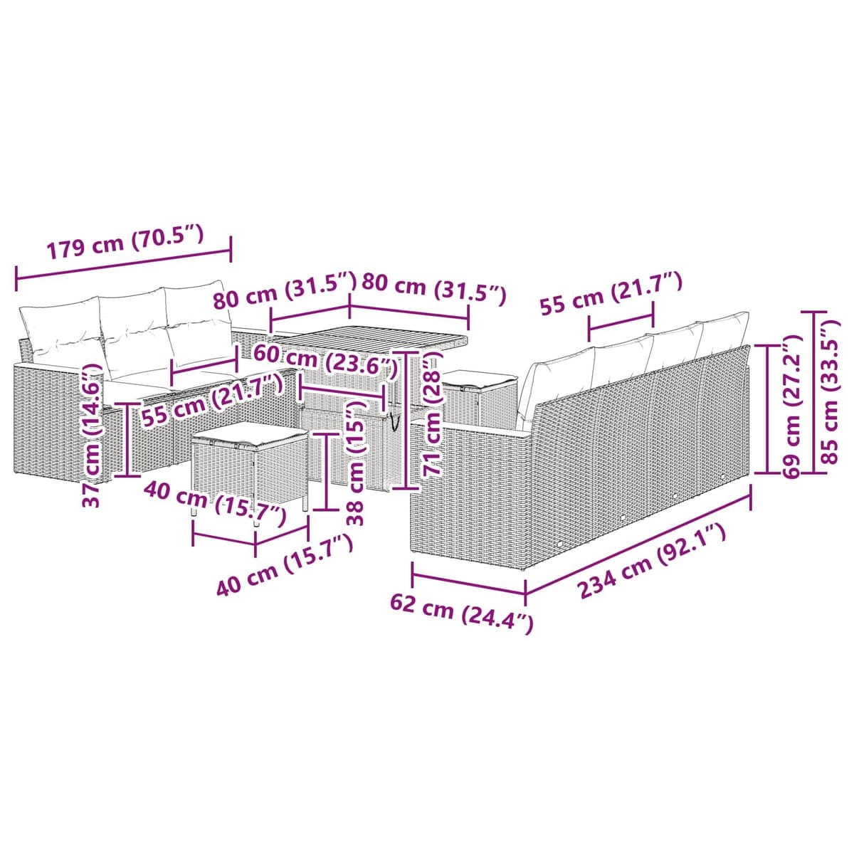 Garden Sofa Set 14 Pcs Modular Outdoor Seating Black Poly Rattan Cushioned