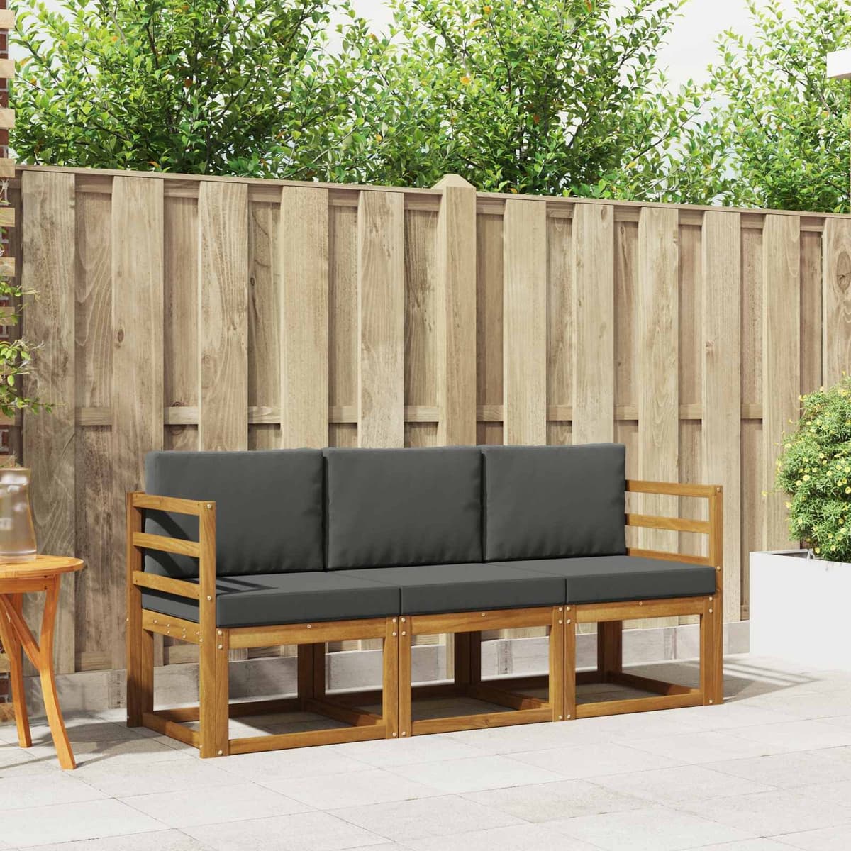Outdoor Sofa Set 3 Piece Acacia Wood Garden Furniture with Cushions Terrace