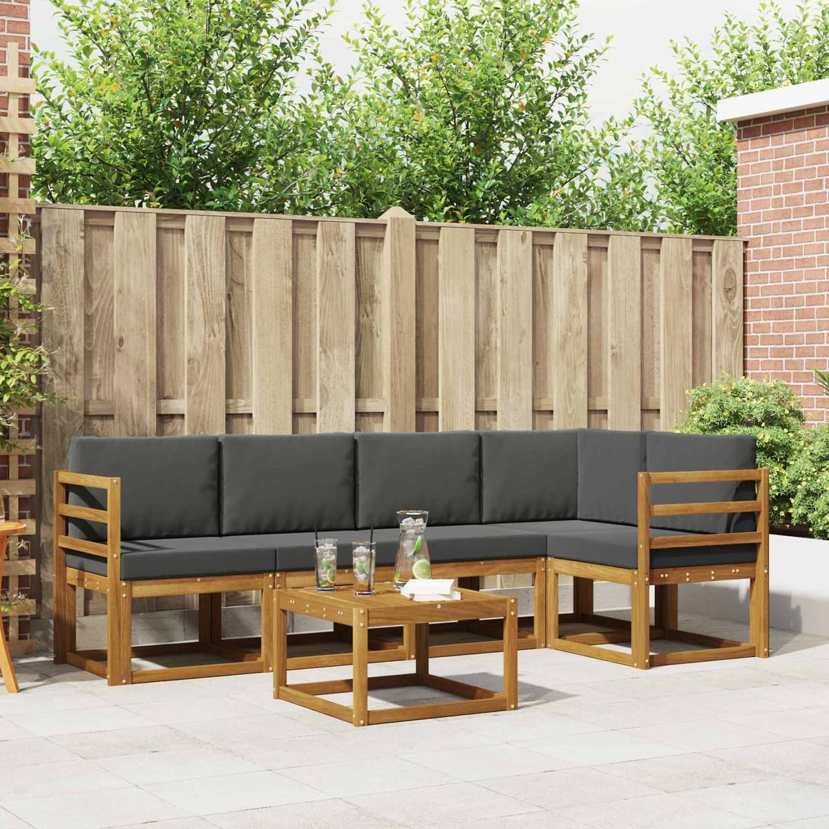 6-Piece Outdoor Sofa Set with Cushions in Acacia Wood