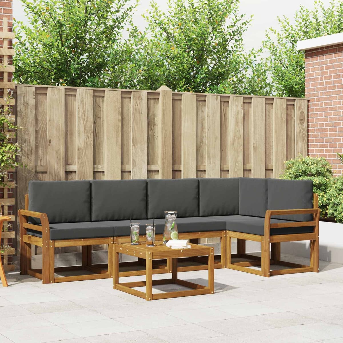 Brown Modular Outdoor Sofa Set 6 Pieces with Cushions