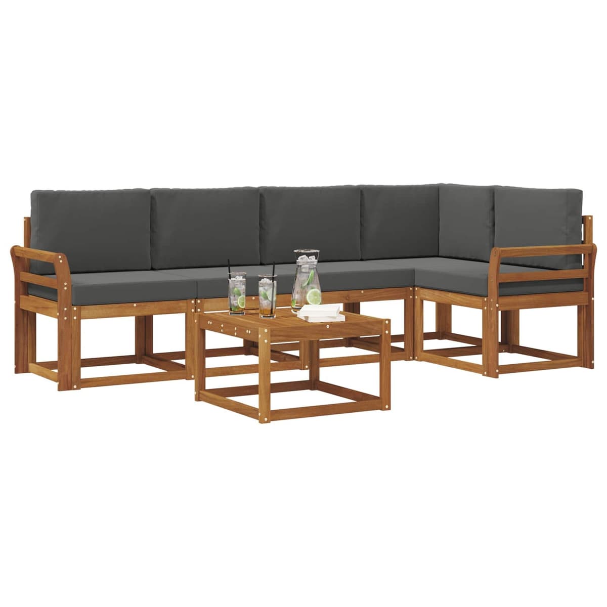 Brown Modular Outdoor Sofa Set 6 Pieces with Cushions