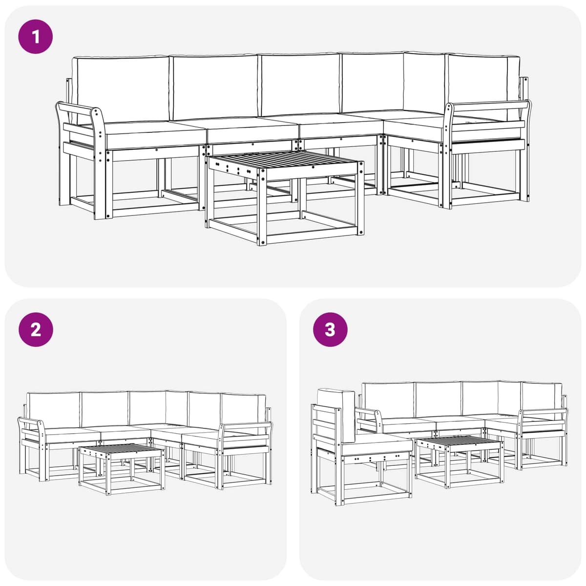 Brown Modular Outdoor Sofa Set 6 Pieces with Cushions