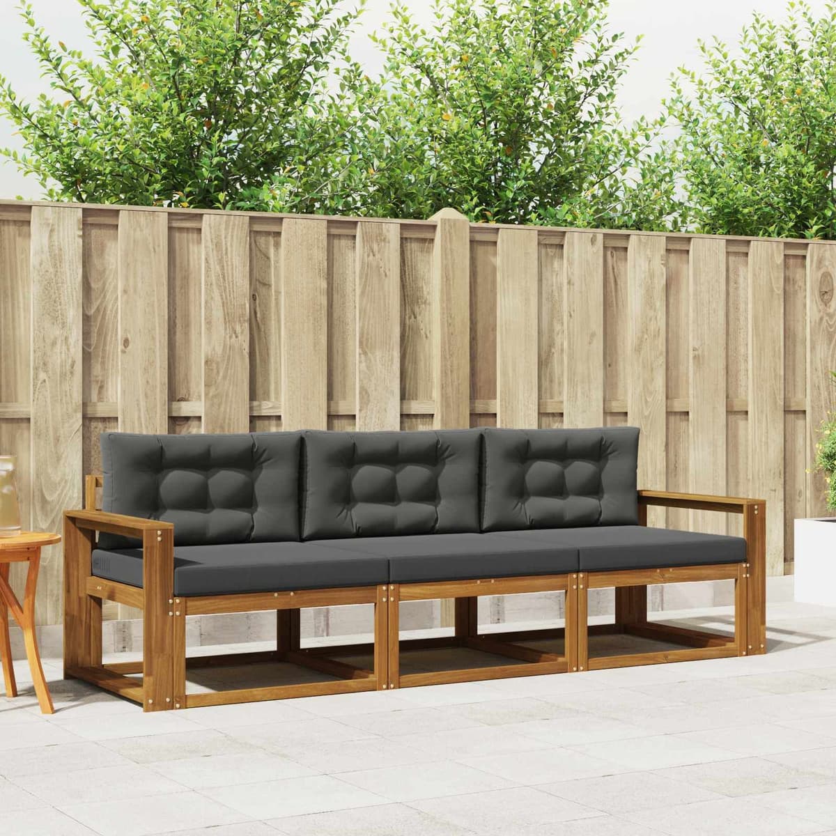 3-Piece Modular Outdoor Sofa Set in Brown Acacia Wood