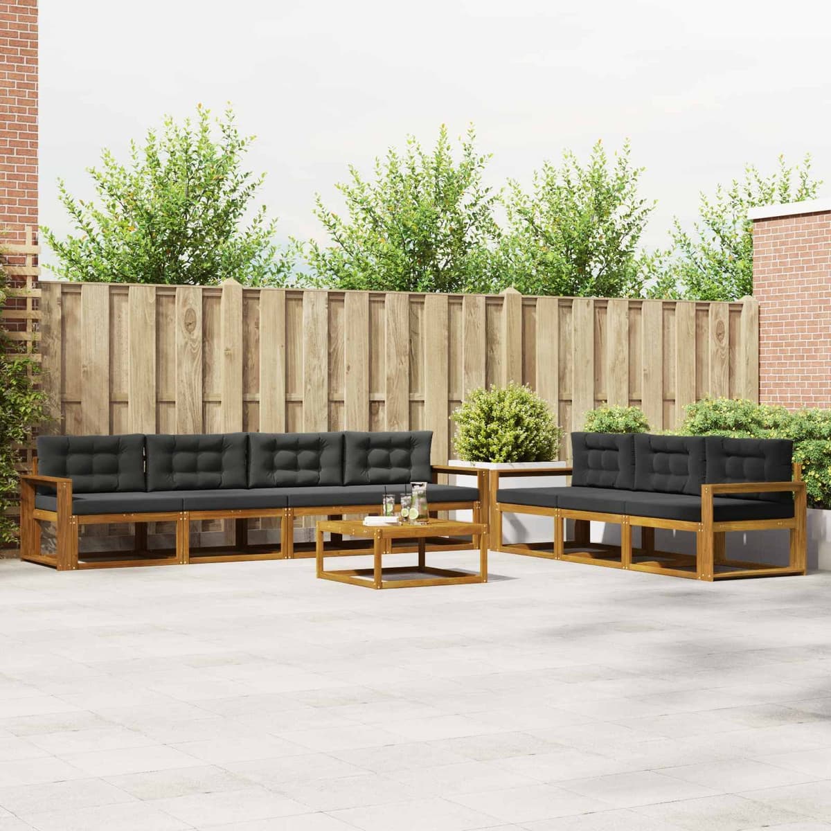 8-Piece Modular Outdoor Sectional Sofa Set with Acacia Frame
