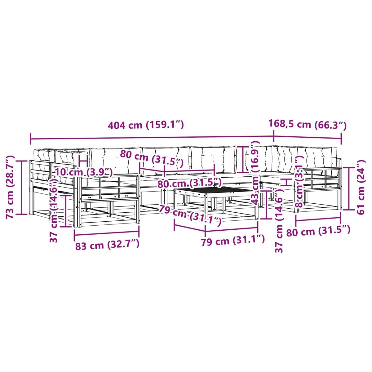 8-Piece Outdoor Sectional Sofa Set for Patios