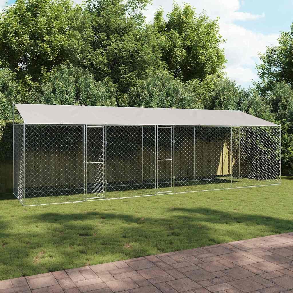Dog Cage with Roof Silver 800 x 200 x 256 cm Outdoor Enclosure Lockable Door