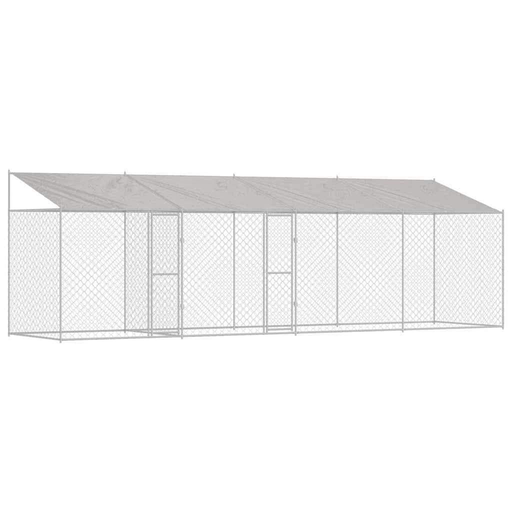 Dog Cage with Roof Silver 800 x 200 x 256 cm Outdoor Enclosure Lockable Door