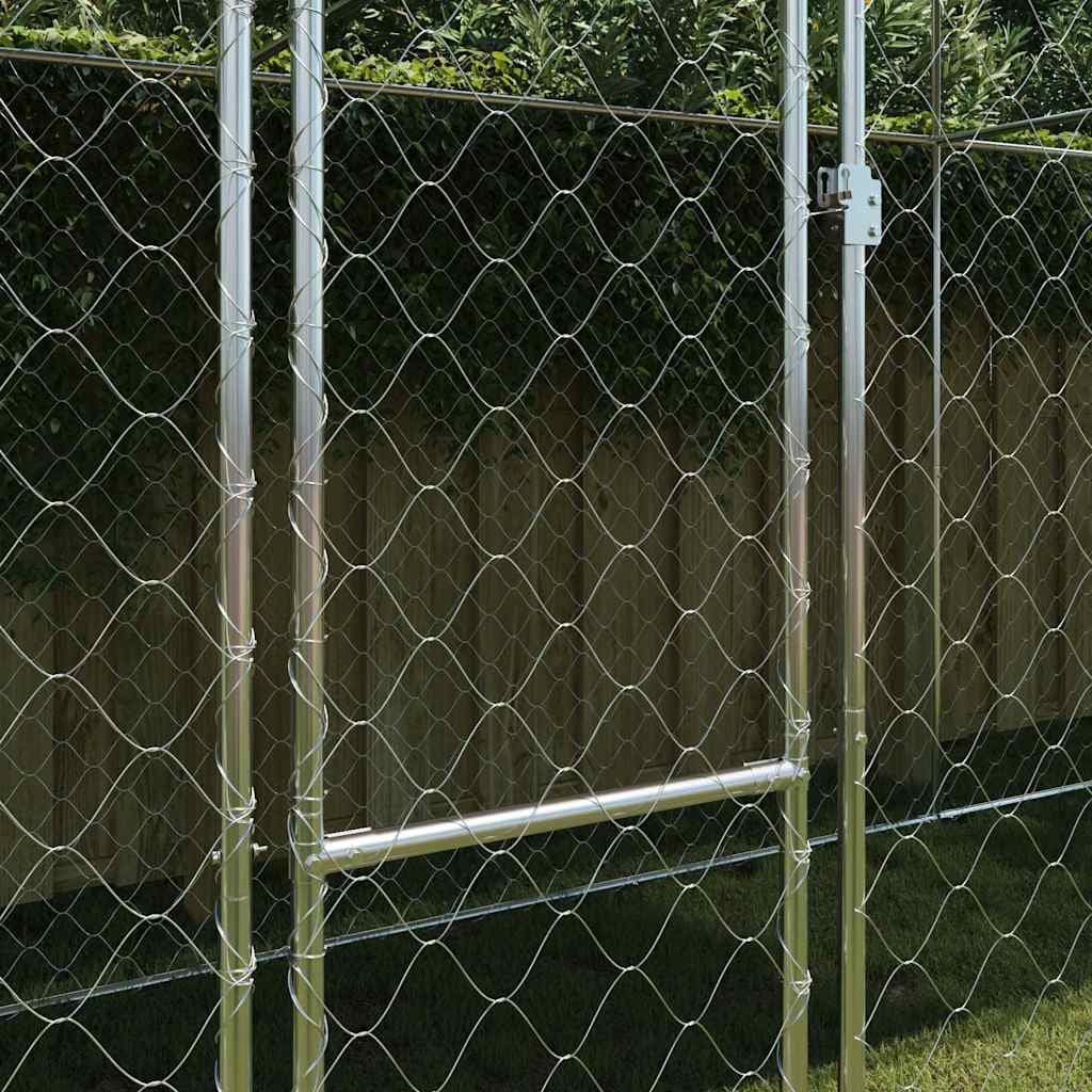 Dog Cage with Roof Silver 800 x 200 x 256 cm Outdoor Enclosure Lockable Door