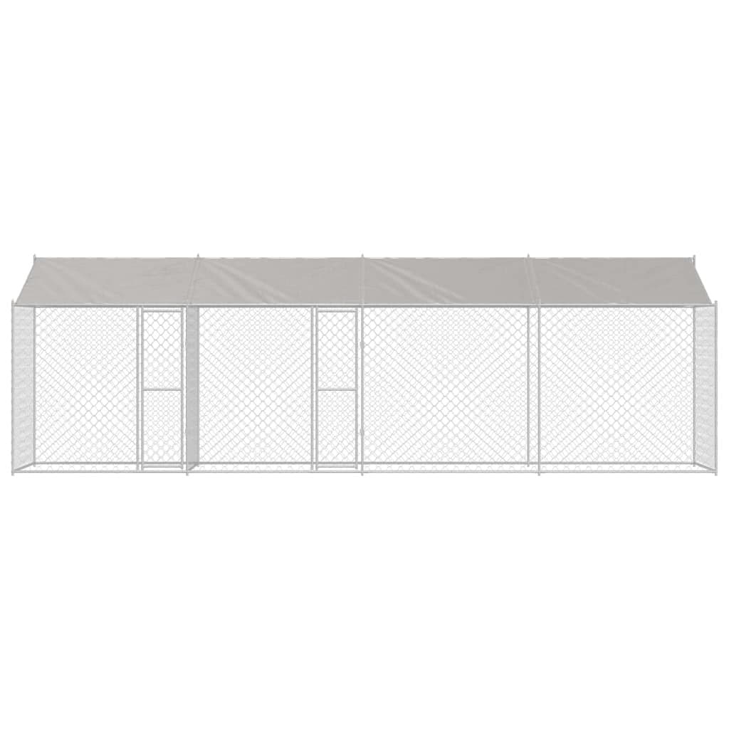 Dog Cage with Roof Silver 800 x 200 x 256 cm Outdoor Enclosure Lockable Door