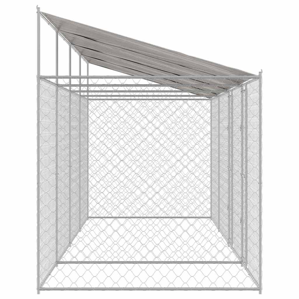 Dog Cage with Roof Silver 800 x 200 x 256 cm Outdoor Enclosure Lockable Door