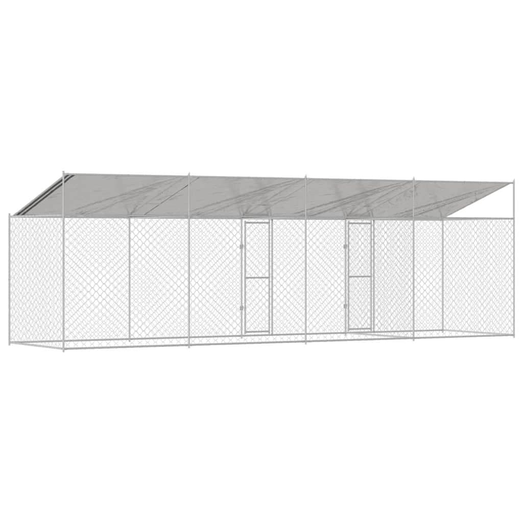 Dog Cage with Roof Silver 800 x 200 x 256 cm Outdoor Enclosure Lockable Door