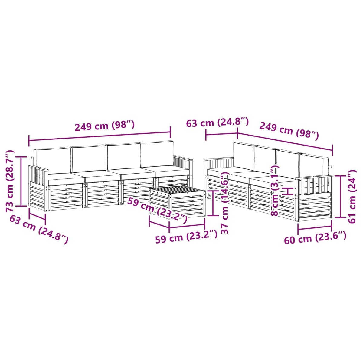 9-Piece Outdoor Sofa Set in Solid Acacia Wood