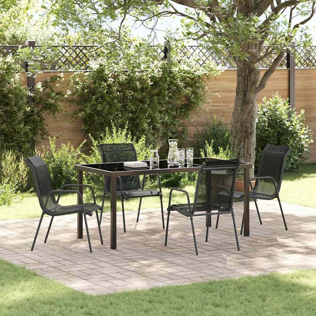5 Piece Black Steel Frame Outdoor Dining Set