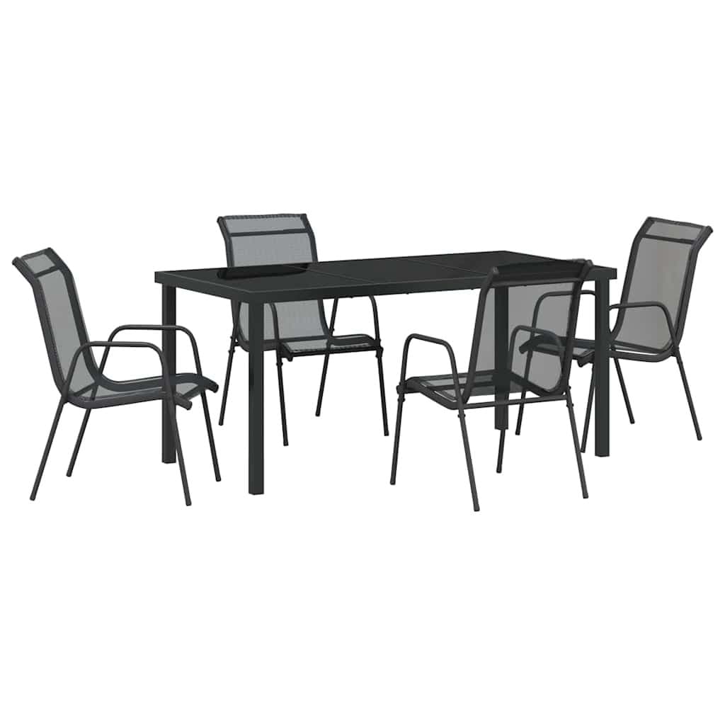 5 Piece Black Steel Frame Outdoor Dining Set
