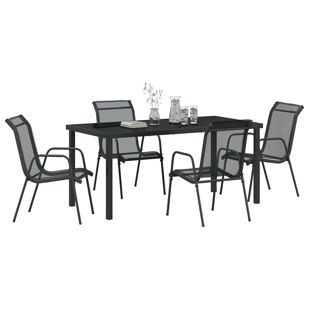 5 Piece Black Steel Frame Outdoor Dining Set