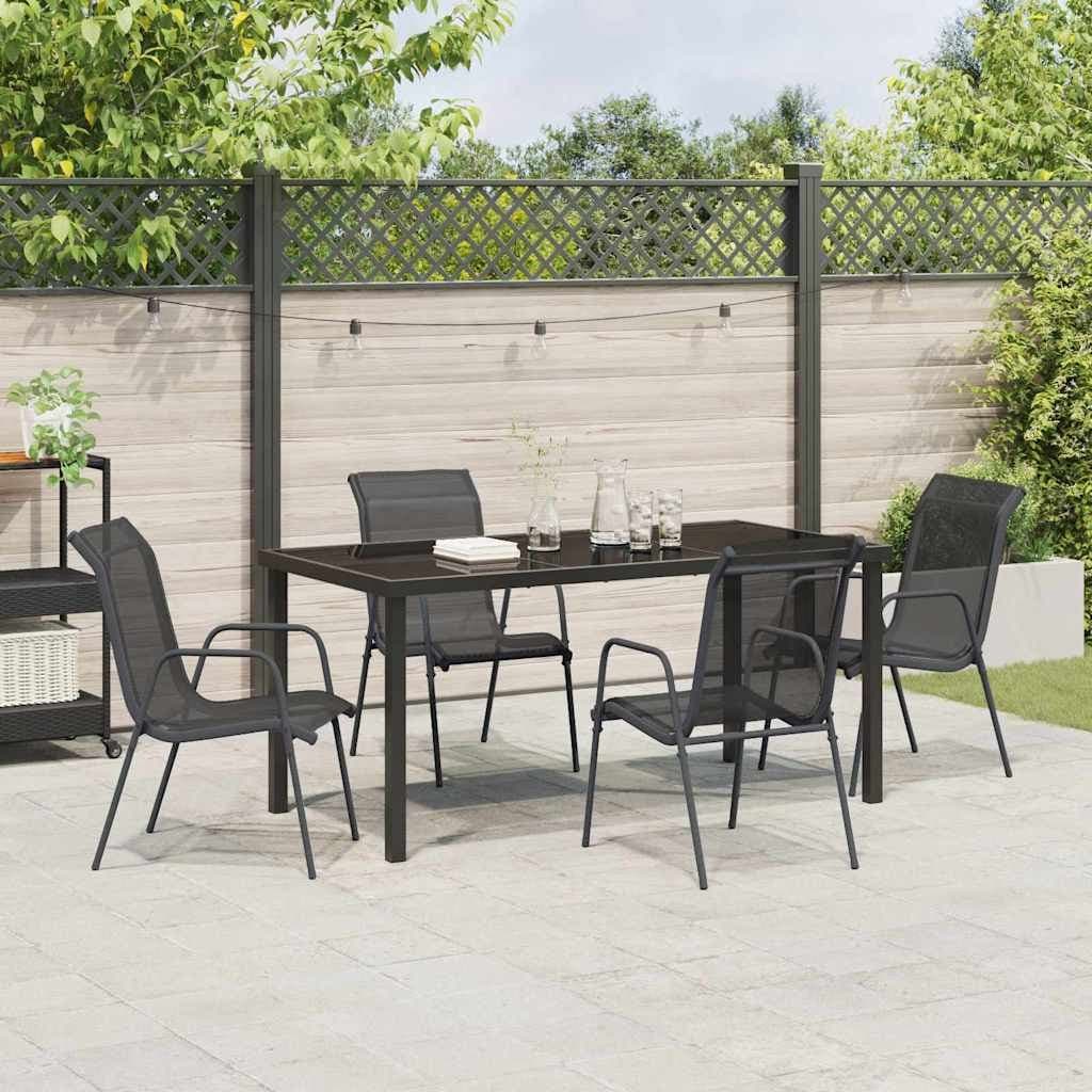 5 Piece Black Steel Frame Outdoor Dining Set