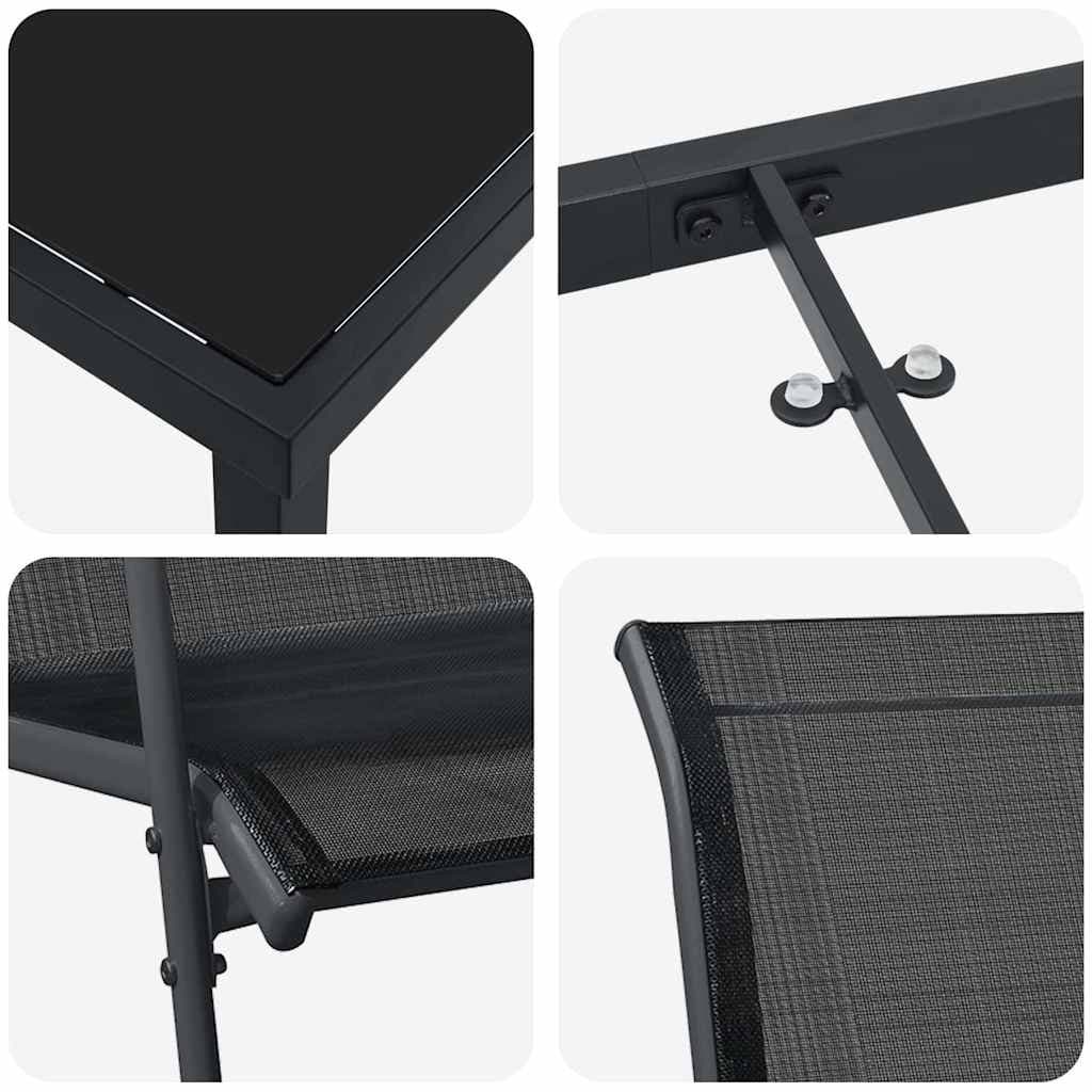 5 Piece Black Steel Frame Outdoor Dining Set