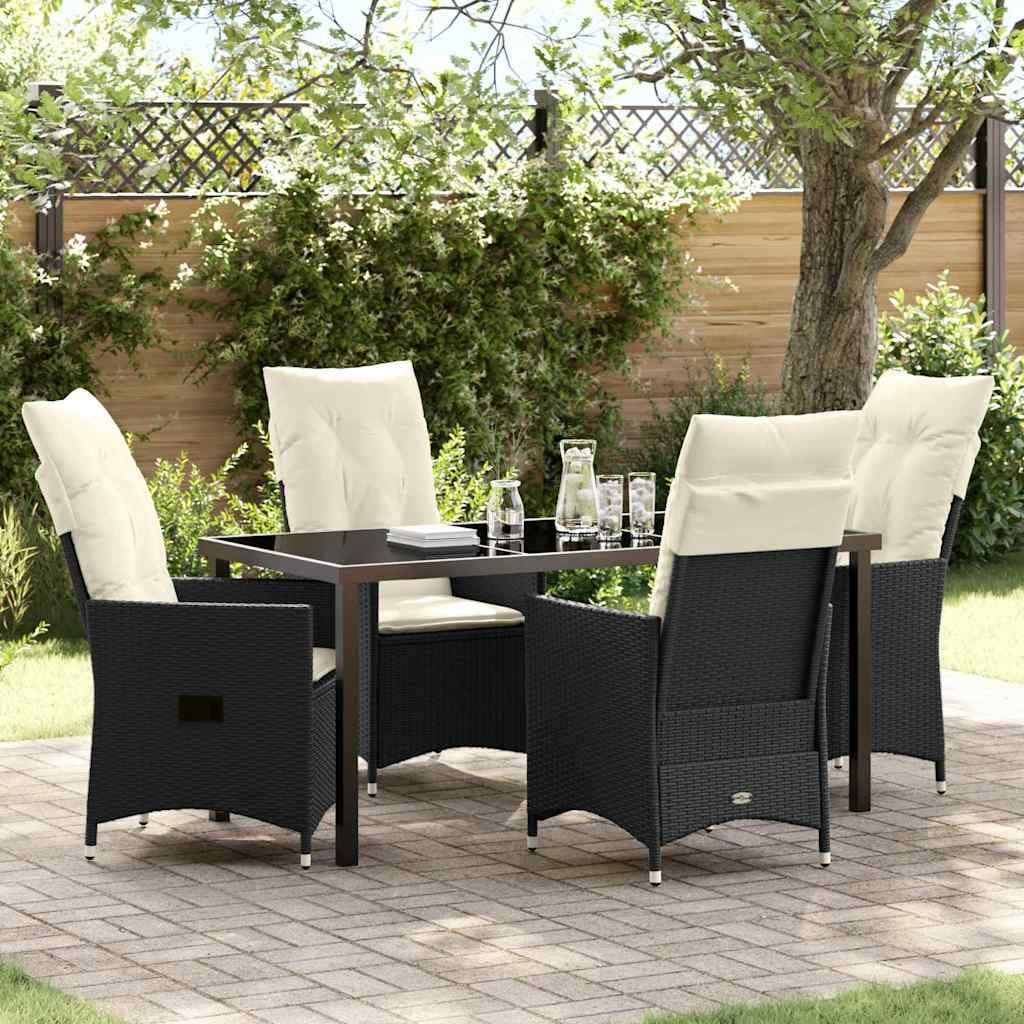 5-Piece Black Poly Rattan Outdoor Garden Dining Set