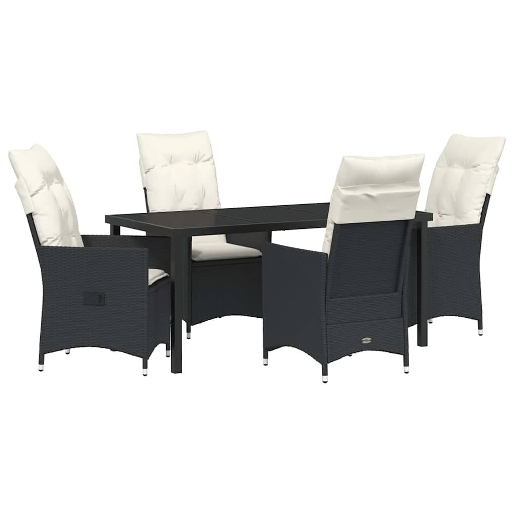 5-Piece Black Poly Rattan Outdoor Garden Dining Set