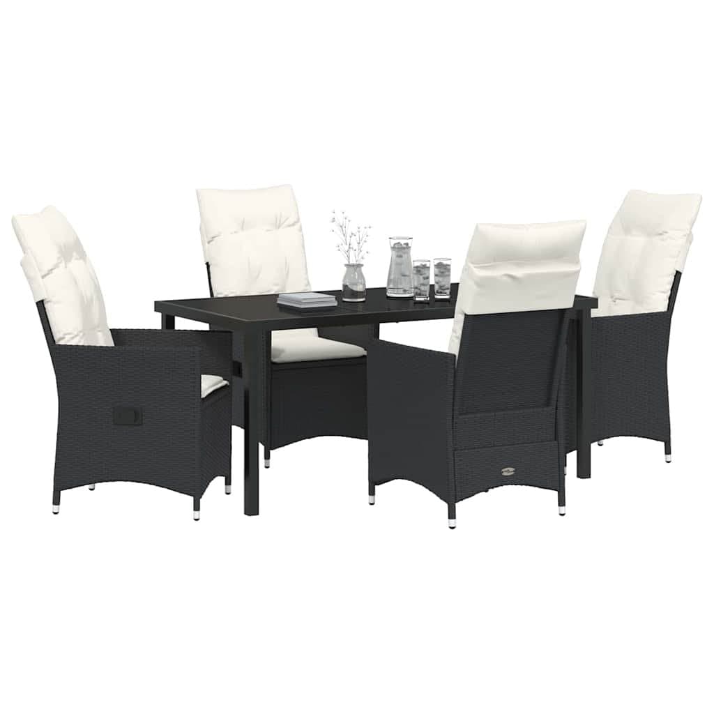 5-Piece Black Poly Rattan Outdoor Garden Dining Set
