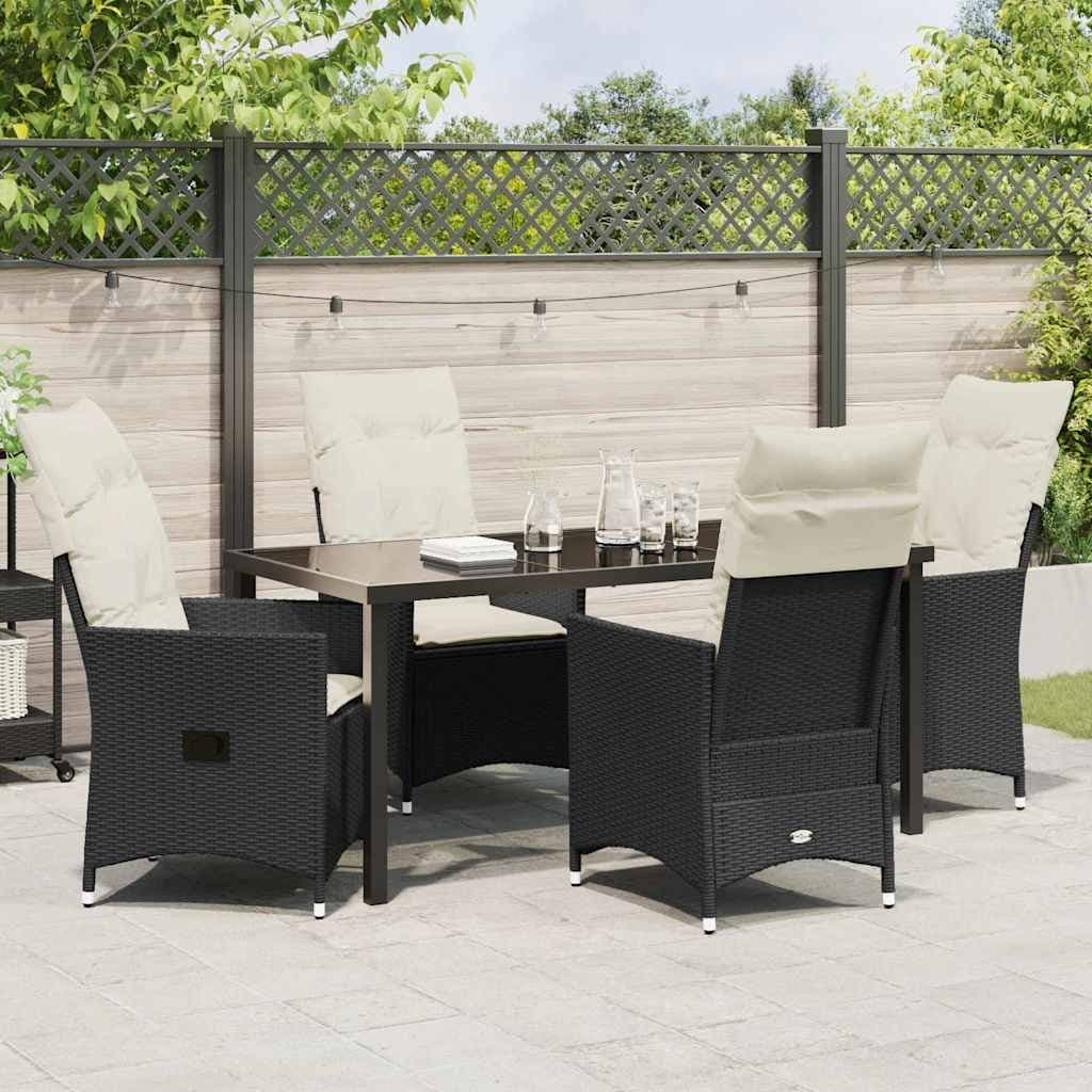 5-Piece Black Poly Rattan Outdoor Garden Dining Set