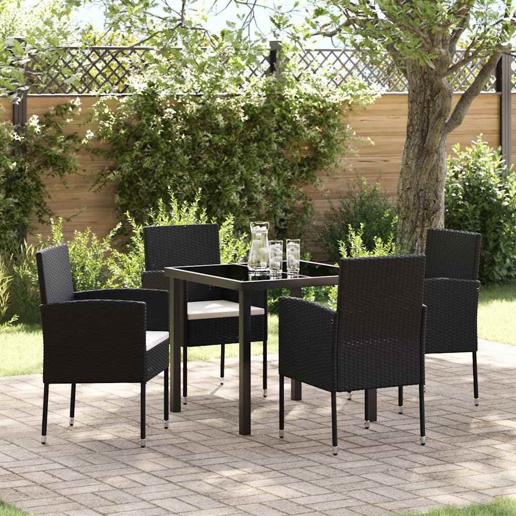 Black Poly Rattan Garden Dining Set 5 Pcs