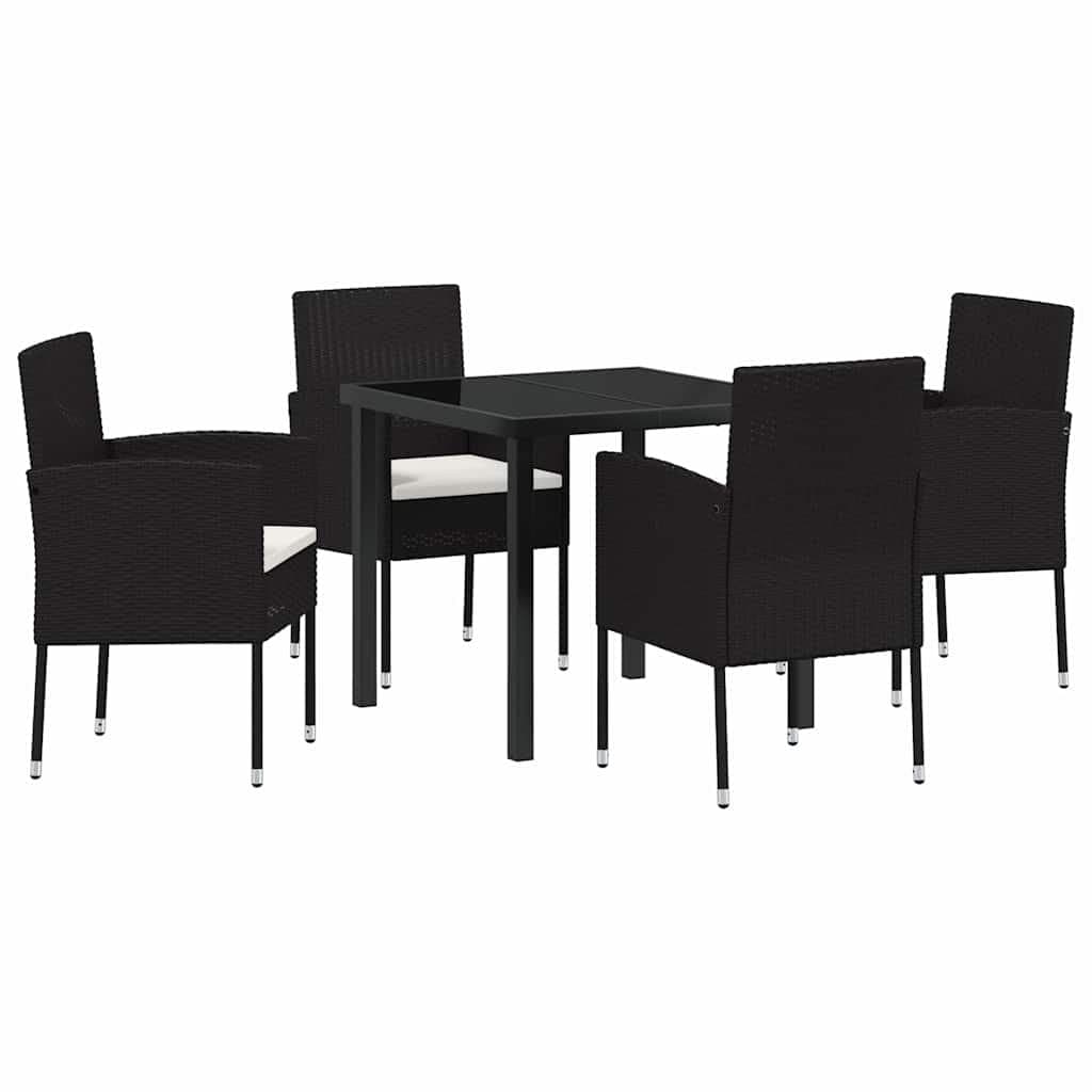 Black Poly Rattan Garden Dining Set 5 Pcs