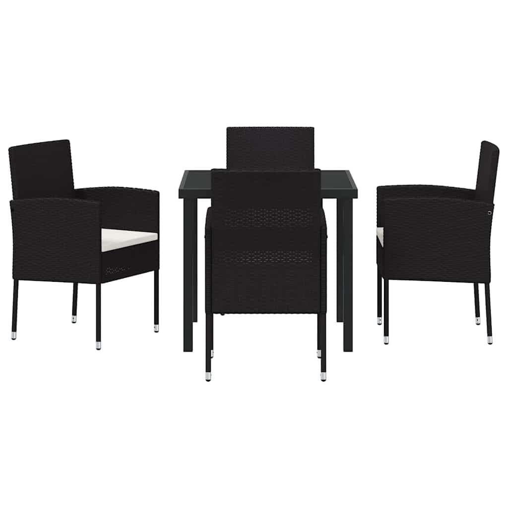 Black Poly Rattan Garden Dining Set 5 Pcs