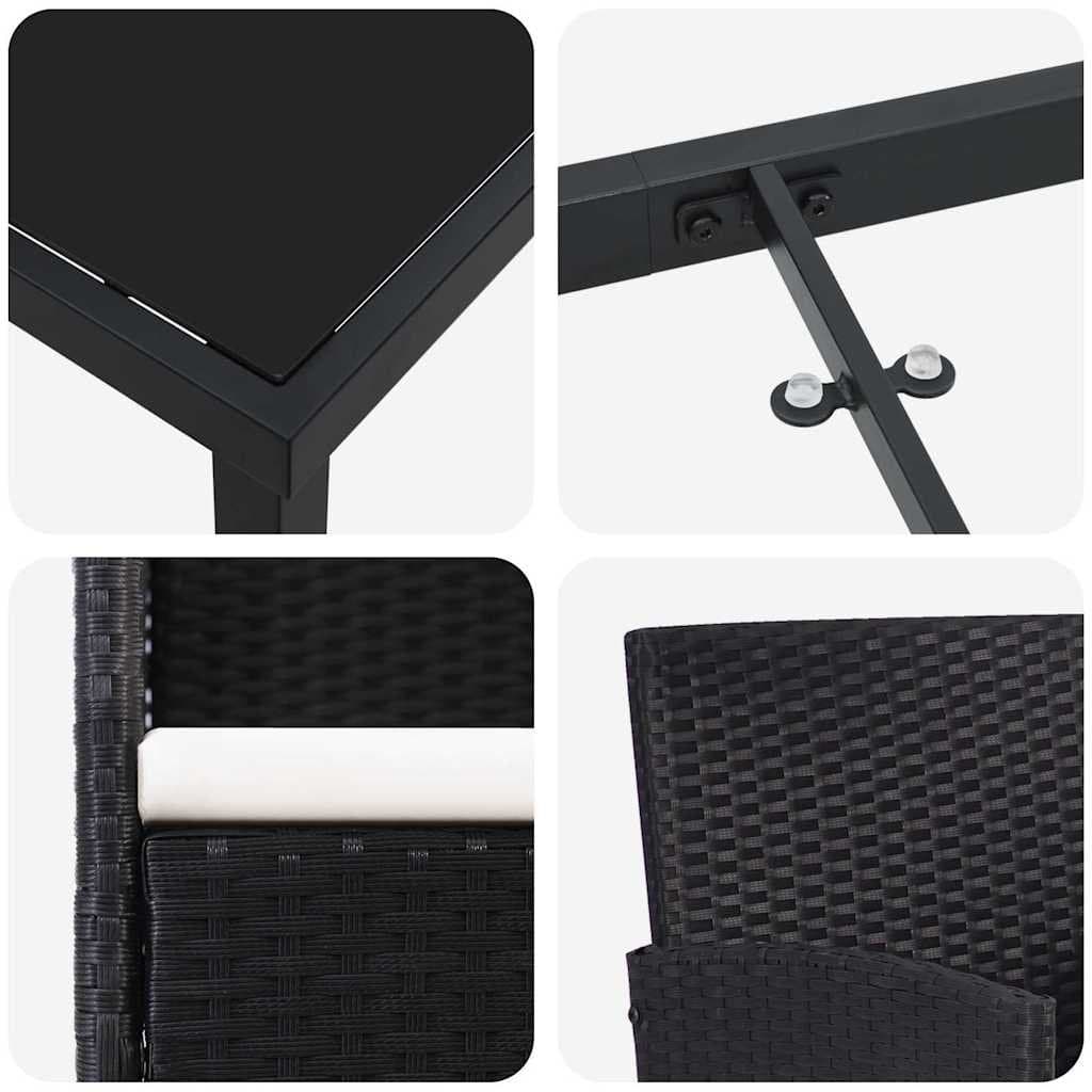 Black Poly Rattan Garden Dining Set 5 Pcs